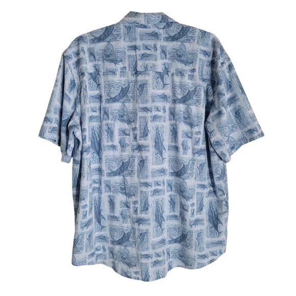 Huk KC Kona Stamped Shirt Men's Size Large Blue Button Up Fishing Outdoor Top - Picture 2 of 11